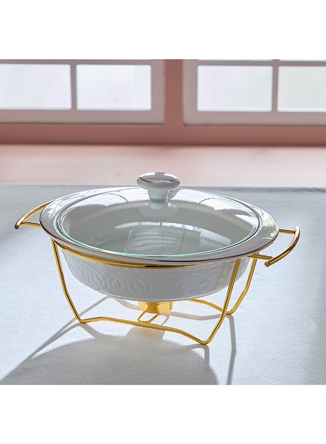 Home Box Noor Luxe Round Food Warmer, White and Gold, 2L - Image 1